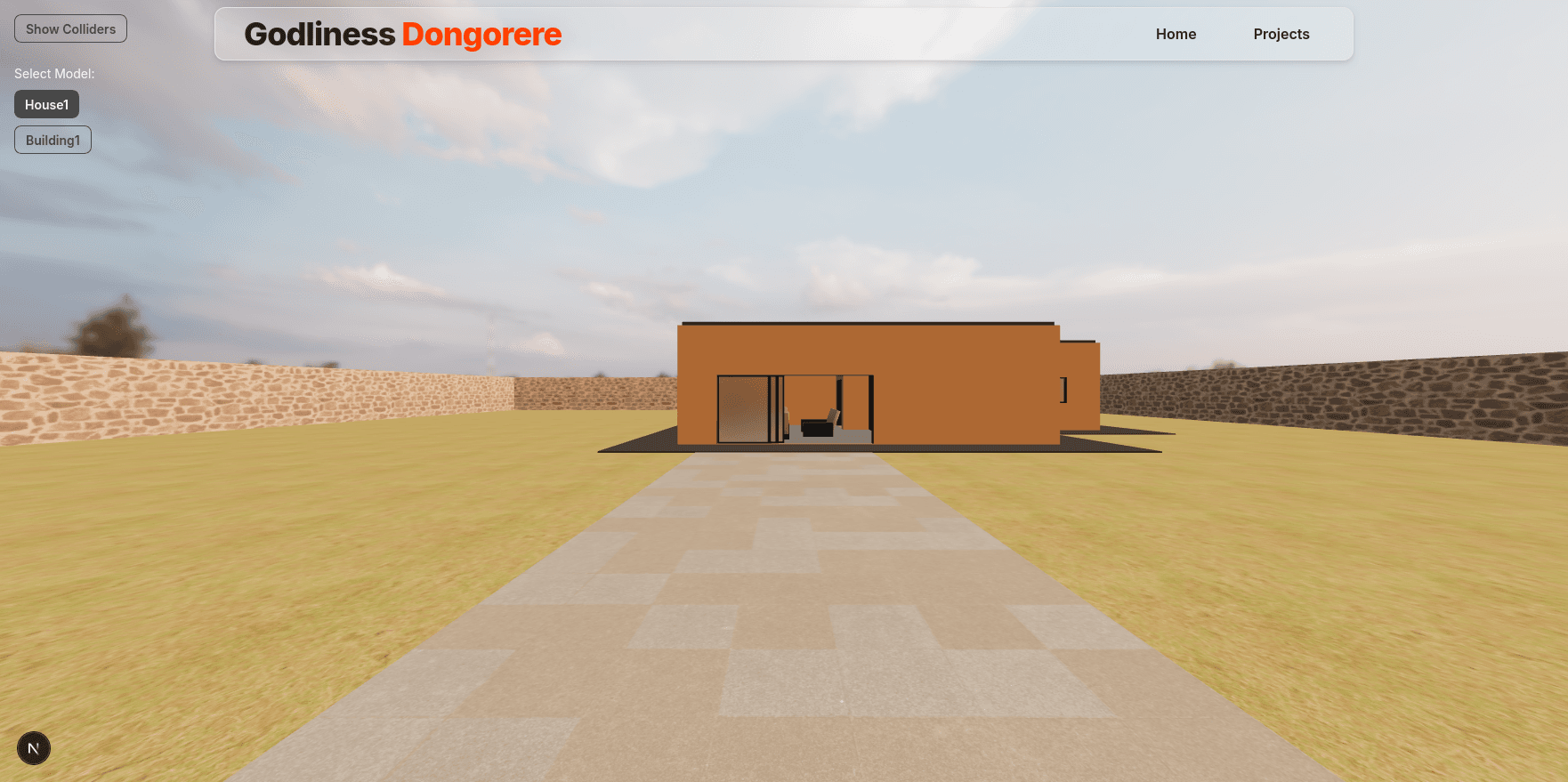 3D house viewer scene with sunlight and UI