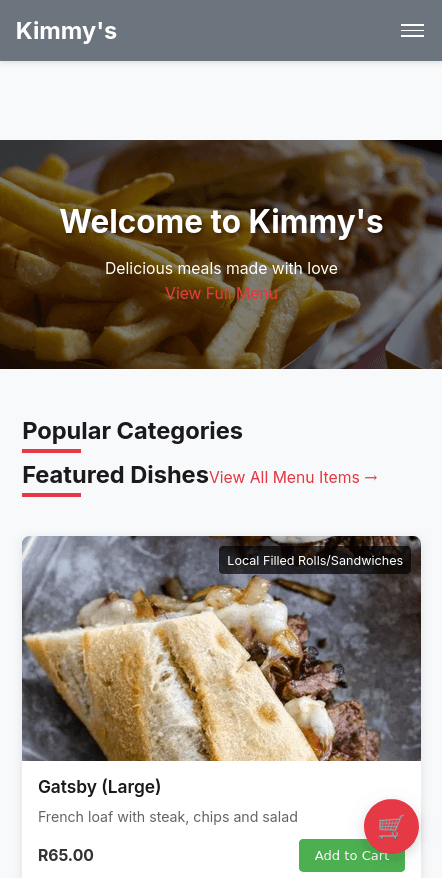 Kimmy's Food Orders — mobile view