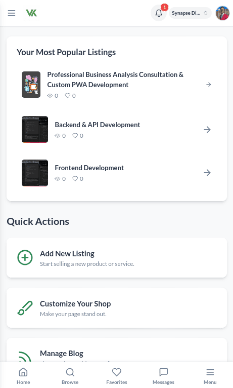 Venda Khona marketplace with shop listings